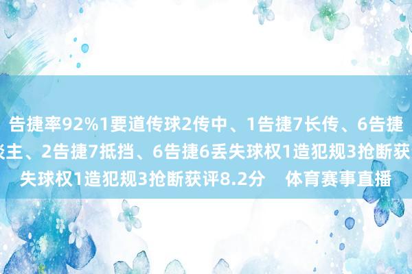 告捷率92%1要道传球2传中、1告捷7长传、6告捷1射门、0射正3过东谈主、2告捷7抵挡、6告捷6丢失球权1造犯规3抢断获评8.2分    体育赛事直播